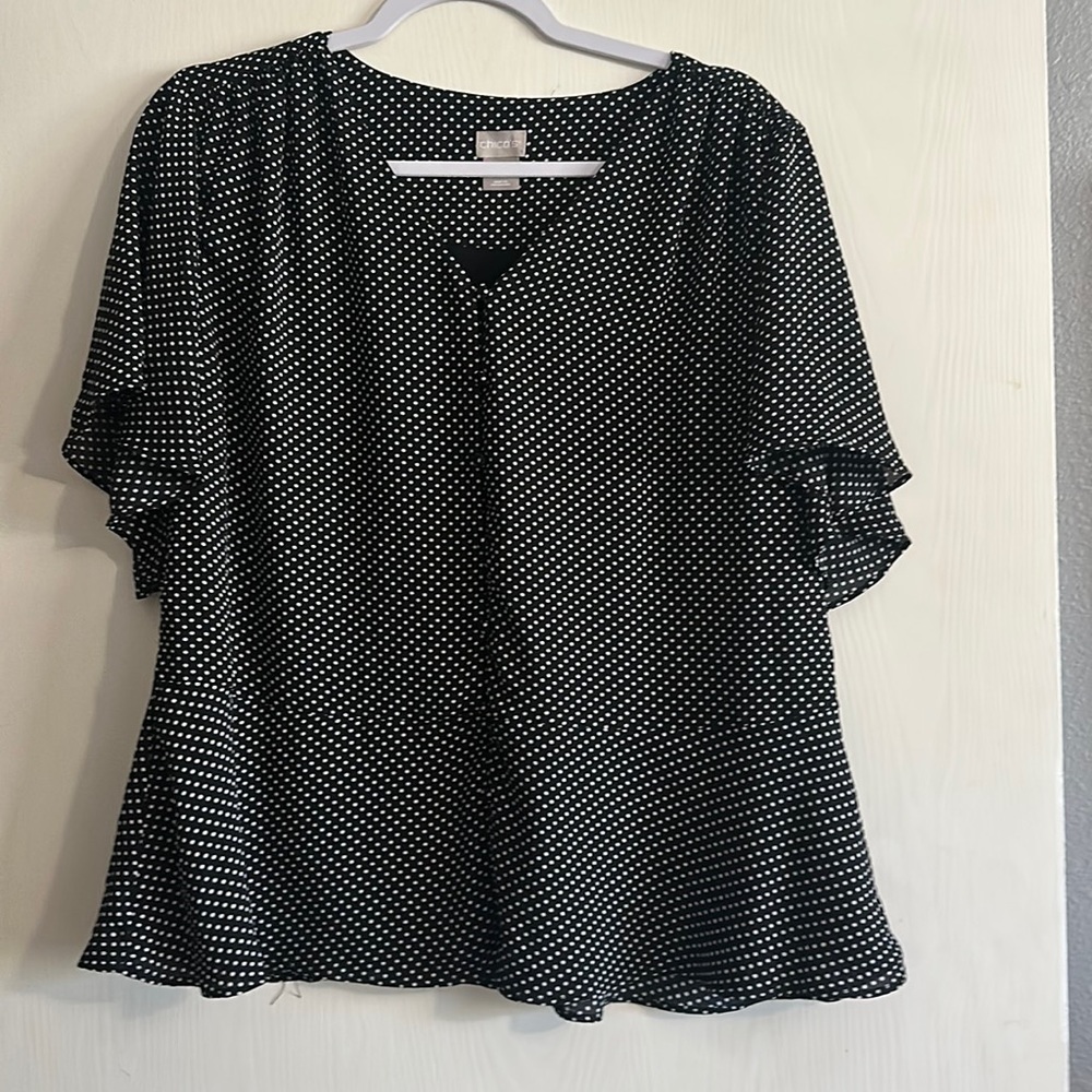 Chico’s black and white polka dot top
